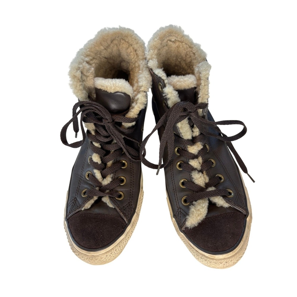 Converse Chuck Taylor All Star Men 7.5 Women 9.5 Brown Leather Sherpa High Tops